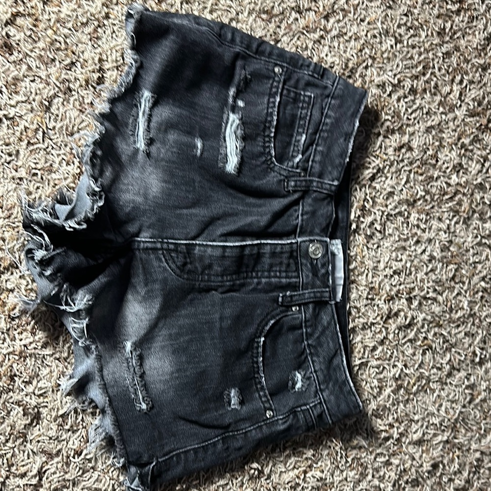 Distressed Black Denim Shorts